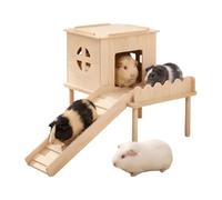 Hamsterburg - Escalade double couche avec échelle - Habitat pour la maison | Maison pour cochon d'Inde en bois avec échelle d'escalade antidérapante et plateforme d'observation ; cachette surélevée à