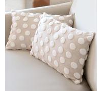 HAMUR HOME Lot de 2 Housse De Coussin 30 X 50 Cm en Velours Côtelé Décoratif Taie d'oreiller Canapé Voiture Maison Salon Chambre Lit Clic Décor Housses de Coussin (Point, Beige)