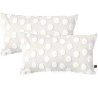 HAMUR HOME Lot de 2 Housse De Coussin 30 X 50 Cm en Velours Côtelé Décoratif Taie d'oreiller Canapé Voiture Maison Salon Chambre Lit Clic Décor Housses de Coussin (Point, Beige)