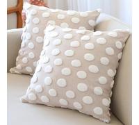 HAMUR HOME Lot de 2 Housse De Coussin 45 X 45 Cm en Velours Côtelé Décoratif Taie d'oreiller Canapé Voiture Maison Salon Chambre Lit Clic Décor Housses de Coussin (Point, Beige)