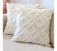 HAMUR HOME Lot de 2 Housse De Coussin 45 X 45 Cm en Velours Côtelé Décoratif Taie d'oreiller Canapé Voiture Maison Salon Chambre Lit Clic Décor Housses de Coussin (Mila, Ecru)