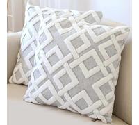 HAMUR HOME Lot de 2 Housse De Coussin 45 X 45 Cm en Velours Côtelé Décoratif Taie d'oreiller Canapé Voiture Maison Salon Chambre Lit Clic Décor Housses de Coussin (Mila, Gris)