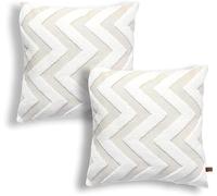 HAMUR HOME Lot de 2 Housse De Coussin 45 X 45 Cm en Velours Côtelé Décoratif Taie d'oreiller Canapé Voiture Maison Salon Chambre Lit Clic Décor Housses de Coussin (Line, Ecru)