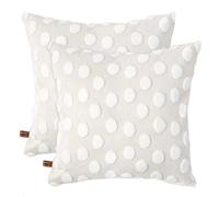 HAMUR HOME Lot de 2 Housse De Coussin 45 X 45 Cm en Velours Côtelé Décoratif Taie d'oreiller Canapé Voiture Maison Salon Chambre Lit Clic Décor Housses de Coussin (Point, Ecru)