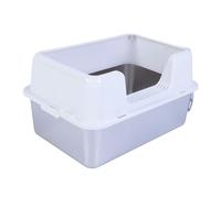 Hamwesh Bac à Litière en Acier Inoxydable, Bac à Litière Spacieux pour Chat en Métal fermé de 20 L, à Haut côté avec Pelle et Tapis Antidérapant pour Chats (White)