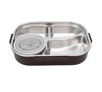 Hamwesh Boîte à Déjeuner en Acier Inoxydable, Récipient de Stockage des Aliments de 1,5 L, Boîte à Bento à 4 Compartiments avec Bol à Soupe, Cuillère, Baguettes pour le Bureau, L'école (Noir Kaki)