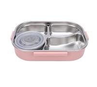 Hamwesh Boîte à Déjeuner en Acier Inoxydable, Récipient de Stockage des Aliments de 1,5 L, Boîte à Bento à 4 Compartiments avec Bol à Soupe, Cuillère, Baguettes pour le Bureau, L'école (Violet rosé)