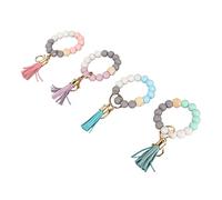 Hamwesh Bracelet Porte-clés, Perles en Silicone Souple, étanche, Porte-clés en Perles pour Femme avec Pompons Lumineux et Fermoir Mousqueton pour Conduire, Courir, Promener un Chien, Faire du Shopping