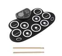 Hamwesh Ensemble de Batterie électronique, Tapis d'entraînement de Batterie Enroulable avec Deux Haut-parleurs, 18 Heures de Lecture, Volume Réglable, pour la Pratique de la des Enfants, Blanc