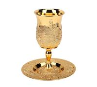 Hamwesh Ensemble de Tasses de Kiddouch, en Alliage de Zinc, fabriqué à la Main, Gobelet Multifonctionnel Européen Vintage Shabbat Havdalah, Tasse à Vin à Pied Européenne avec Plateau pour les