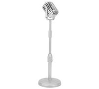 Hamwesh Faux Accessoires de Microphone Vintage, Micro Rétro ABS Portable Léger avec Stand pour la Fête de Décoration Costume de Rôle de Jeu de Jeu (SILVER)