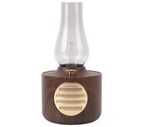 Hamwesh Haut-Parleur BT Rétro, Lampe de Chevet et Haut-parleurs 2 en 1, Parleur à Flamme LED avec Lampe au Kérosène Vintage pour Chambre à Coucher, Extérieur, Maison, Fête, Jardin (Grain de Bois)