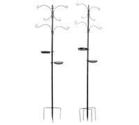 Hamwesh Kit de Station d'alimentation pour Oiseaux, Poteau de Support de Mangeoire à Oiseaux en Fer de 76 Pouces avec 6 Crochets et 2 Crochets Réglables, Plateau en