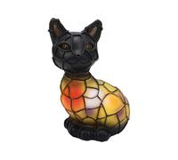 Hamwesh Lampe de Table Chat, Veilleuse LED en Résine Style Vitrail (Cat