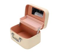 Hamwesh Mallette de Maquillage avec Miroir - Organiseur de Cosmétiques matelassé à Double Niveau, doté d'un Miroir HD et d'un Plateau Relevable - Extérieur en Cuir PU Imperméable (Beige Petit