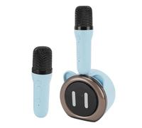 Hamwesh Mini Machine de karaoké, Haut-Parleur de karaoké Bluetooth Portable avec 2 Microphones sans Fil 6 Effets Vocaux LED Lumières Rythmiques Son Stéréo pour Les Fêtes de Famille en Intérieur et en
