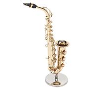 Hamwesh Mini Saxophone, Modèle de Saxophone Alto en Métal de 6,3 Pouces, Accessoires de Maison de Poupée avec Support et étui pour la Décoration des Salles de Musique, du Bureau à Domicile