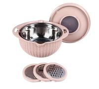 Hamwesh Passoire 4 en 1 avec Bol à Mélanger, Passoire Rotative pour Pâtes et Riz, de Cuisine avec Couvercle Amovible et 3 Râpes pour la Préparation des Aliments en Cuisine (PINK)