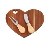 Hamwesh Planche à Fromage en Forme de Cœur, Plateau de Service en Bois, Planche à Charcuterie en Forme de Cœur avec Couteau à Beurre et Fourchette, Plateau de Service Décoratif pour