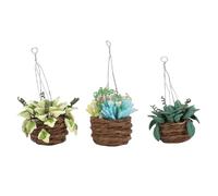 Hamwesh Plantes Miniatures pour Maison de Poupée 1:12, Plantes à bonsaï Suspendues Très Réalistes, Construction en Fer et Résine, à bonsaï Miniatures, Mini Artificielles avec Trois Paniers Suspendus