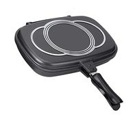 Hamwesh Poêle à Frire Portable Double Face, Poêle à Griller Double Face Antiadhésive en Aluminium avec Poignée Anti-brûlure Isolée pour Barbecue Extérieur à la Maison