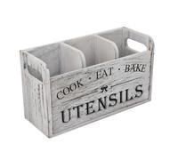 Hamwesh Porte-Ustensiles de Cuisine, 3 Compartiments, Organisateur en Bois de Paulownia de Style Ferme Rustique, Support à Ustensiles pour Comptoir de Cuisine, Table à Manger, Terrasse, Fête et Cadeau