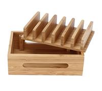 Hamwesh Station de Chargement, Station d'accueil Multi-appareils à 6 Ports, Organisateur Rétro Simple, de Chargement USB avec Emplacements de Séparation Amovibles pour la Maison, Le Bureau, Le