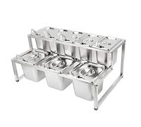 Hamwesh Station de Garniture de Pizza, Récipients de Service de Condiments avec Couvercles et Cuillères, Organisateur en Acier Inoxydable pour Préparer les Ingrédients, Conception Peu Encombrante