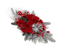 Hamwesh Swag de Noël, 60x30 Cm PVC Stairway Swag Couronnes avec Baies Rouges Cons de Pin pour Décoration d'escalier Extérieur Intérieur (Rouge sans lumière)