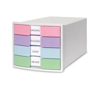 HAN 1012-129 Boîte de rangement Impuls 2.0 avec 4 tiroirs fermés pour format A4/C4 avec étiquettes d'étiquetage, verrouillage de tirette, pieds en caoutchouc qui protègent les meubles, qualité
