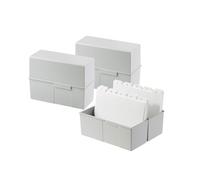 HAN 975-11 Lot de 3 boîtes à fiches format A5 à format paysage pour 500 cartes avec charnières en acier, gris clair