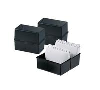 HAN 976-K-13 Lot de 3 boîtes de rangement, format A6, paysage, design innovant et attrayant pour 400 cartes, avec charnière en acier et fermeture à cliquet, avec index A-Z, noires, 976-K-13