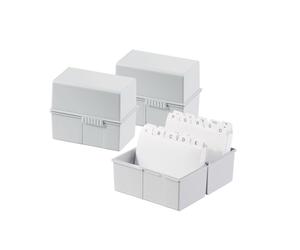 HAN 977-11 Lot de 3 boîtes à fiches format A7 transversales au design innovant et attrayant pour 300 cartes avec charnières en acier, gris clair