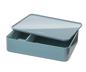 HAN Allison 1110-44 Boîte à ustensiles avec coque intérieure et couvercle/plateau de service, empilable, pour bureau, salle de bain, cuisine, pieds en caoutchouc respectueux des meubles Bleu