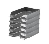 HAN Corbeille à courrier Viva, DIN A4/C4, empilable, avec clip Brillant, Lot de 5 gris foncé