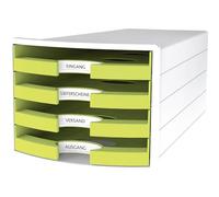 HAN IMPULS Boîte de rangement avec 4 tiroirs ouverts Blanc/citron Format A4/C4 280 x 367 x 253 mm