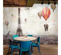 HAN MAN XIU fresque autocollante en PVC, papier peint 3D, tour à air chaud vintage, intérieur d’animal en arrière-plan, autocollant de chambre peinture murale du salon