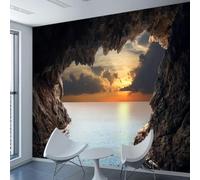 HAN MAN XIU Fresques autocollantes en PVC Peinture 3D grotte Coucher de soleil Paysage intérieur de la mer Autocollants d’art mural Chambre Salon Peinture murale