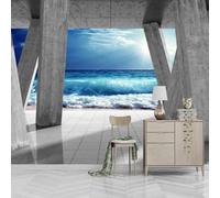 HAN MAN XIU Fresques autocollantes en PVC Tapis peint 3D Pilier en pierre Vague Paysage intérieur Décor mural Autocollant Chambre Salon Peinture murale