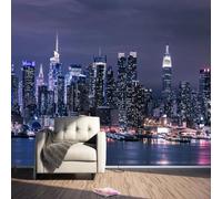 HAN MAN XIU Fresques autocollantes en PVC Wallpapers 3D Architecture de New York Scène nocturne Arrière-plan intérieur Autocollants d’art mural Chambre Salon Peintures murales