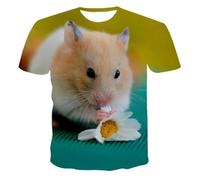 HAN MAN XIU Motif Animal Hamster imprimé en 3D T-Shirt Hommes Femmes décontracté Manches Courtes col Rond