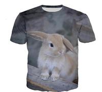 HAN MAN XIU Motif Animal Lapin imprimé en 3D T-Shirt Hommes Femmes décontracté Manches Courtes col Rond