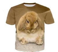 HAN MAN XIU Motif Animal Lapin imprimé en 3D T-Shirt Hommes Femmes décontracté Manches Courtes col Rond