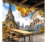 HAN MAN XIU Murale 3D Architecture vintage de la Tour de Paris Arrière-plan intérieur Autocollant mural Chambre salon Peinture murale en tissu de soie