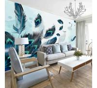 HAN MAN XIU Murale 3D papier peint intérieur, décor intérieur coloré en plume de paon, autocollant mural de chambre salon en tissu de soie, peinture murale en tissu de soie