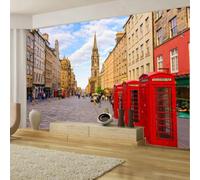 HAN MAN XIU Murale 3D papier peint London Street cabine téléphonique rouge intérieur intérieur art murale autocollant salon salon peinture murale en tissu de soie