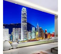 HAN MAN XIU Murale 3D papier peint magnifique de la ville de nuit intérieure décor art mural autocollant chambre salon peinture murale en tissu de soie