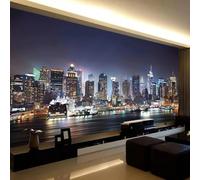 HAN MAN XIU Murale 3D papier peint magnifique Paysage nocturne intérieur de la ville en bord de mer Intérieur d’art mural autocollant Chambre salon peinture murale en soie