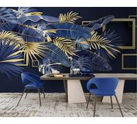 HAN MAN XIU Murale autocollante en PVC, papier peint 3D, feuille de bananier, lapis-lazuli, peinture murale inférieure bleu salon, chambre, décoration murale de la maison
