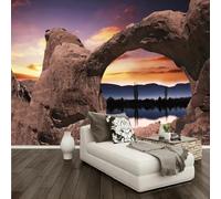HAN MAN XIU Murale autocollante en PVC papier peint 3D grotte pierre lac lumière montagne paysage intérieur art mural autocollant chambre salon peinture murale